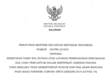 PMK 200/2020, Bebas Tarif PNBP untuk Sertifikat Jaminan Fidusia