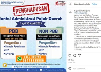 Pemkot Malang Adakan Penghapusan Sanksi Pajak hingga 31 April 2023